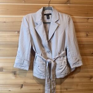 89th & Madison Belted Blazer Jacket 3/4 Sleeve‎ Pockets Button Front Size Small